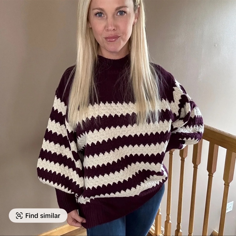 Women's Burgundy and Cream Sweater